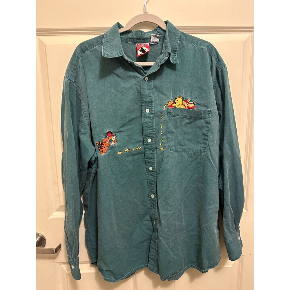VTG Mickey Inc Winnie the Pooh Tigger Green Embroidered Button Up Women's XL